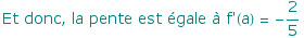 Et donc, la pente est gale  f'(a) =  -2/5
